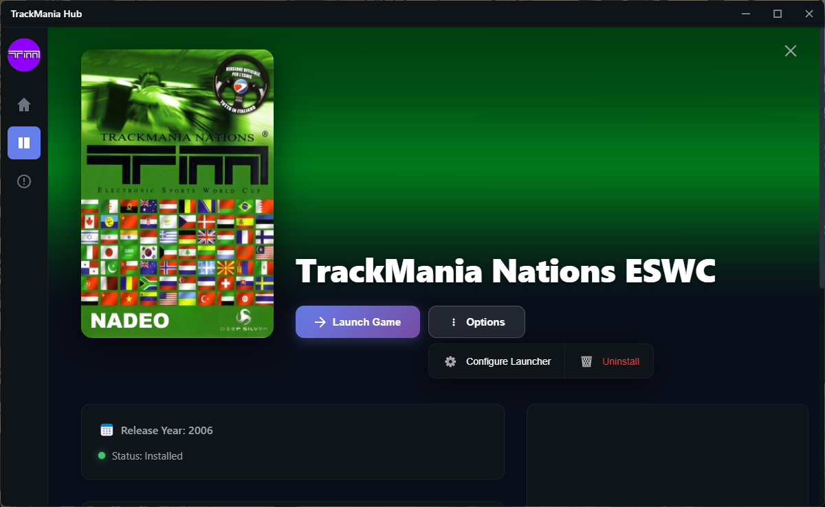 TrackMania Hub - Fiche Nations ESWC avec installation